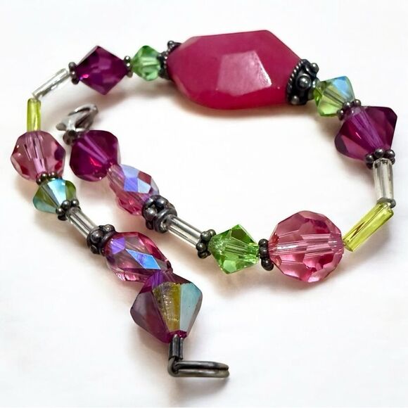 COLORFUL GEMSTONEā& CRYSTAL BRACELET āSTERLING SILVER CLASP ā ARTISAN STYLE 7.5ā - Picture 16 of 17